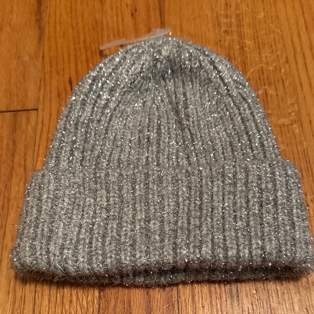 OLD NAVY Silver Metallic Gray Knit Beanie NWT